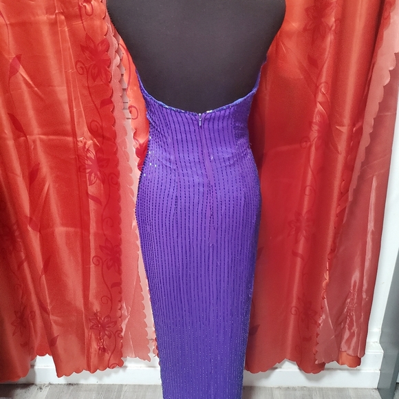 Vintage Purple Beaded Silk Halter Gown Cocktail Dress sz 4 - Picture 3 of 13